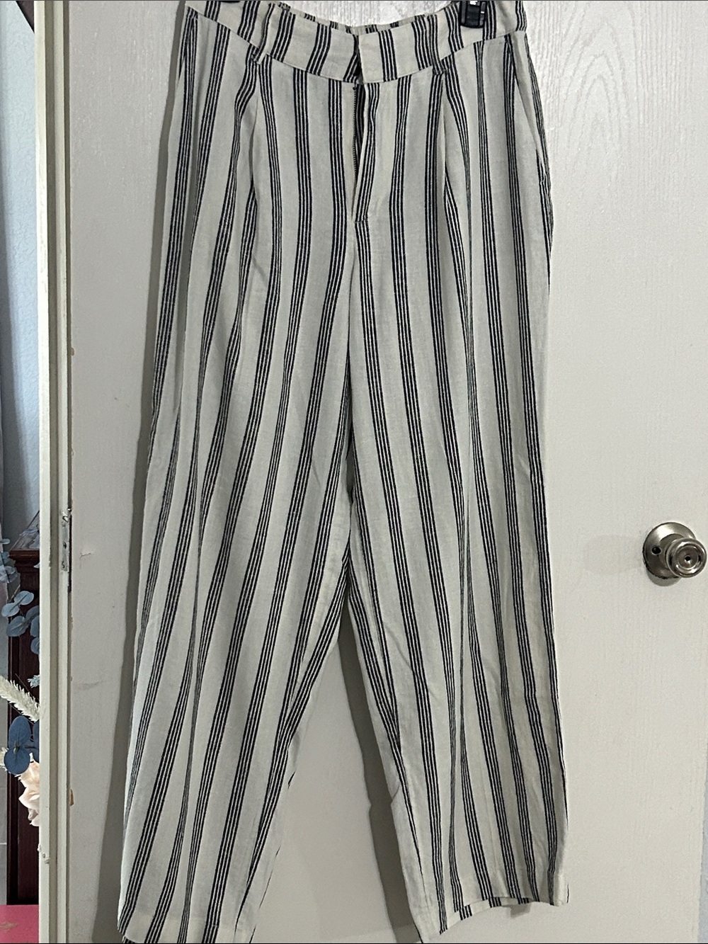 a new day Black and White Vertical-Strip Wide Leg Pants